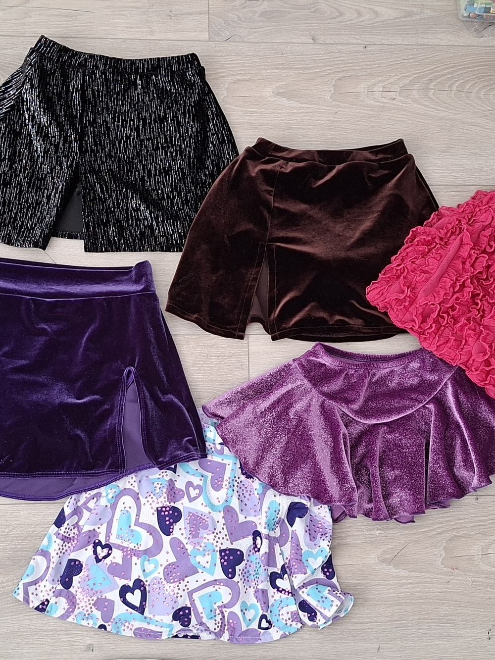 Girls Velvet and Ruffle Dance Skirt Bundle - Purple, Pink, Brown, Black